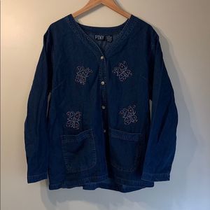 Women’s Denim Embroidered Long Sleeve Button Down